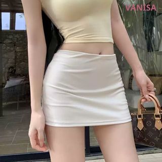 Chân váy nữ mini ngắn ôm body có khoá kéo đen trắng xám đỏ VANISA CV031