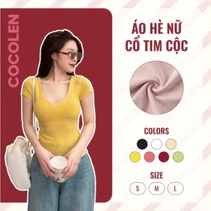 Áo Cộc Tay Cố Tim COCOLEN - Chất Liệu Tăm Muối Tiêu - Cao Cấp Thoáng Mát Co Giãn Tốt Gợi Cảm - A077