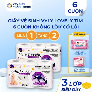 (Mua 1 Tặng 2) Giấy Vệ Sinh Không Lõi Tím Vyly Lovely 6 Cuộn 3 Lớp - Cty Giấy Thành Công Hàng Loại 1 Cao Cấp