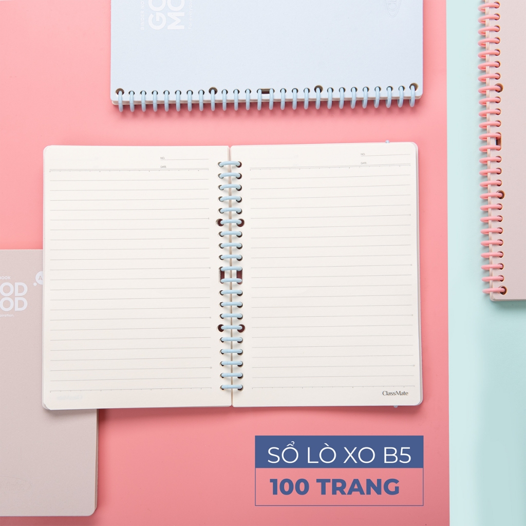 Sổ Lò Xo 100GSM A5 B5 Classmate Sổ Bìa Cứng Còng Nhựa Thay Được Giấy Refill Đủ Loại Dòng Kẻ, Sổ Ghi Chép 100 Trang