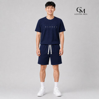 Bộ Quần Áo Nam Dập Nổi Tay Ngắn Chất Tổ Ong Quần Chun Co Giãn Thấm Hút, Basic BHN93- Xanh than