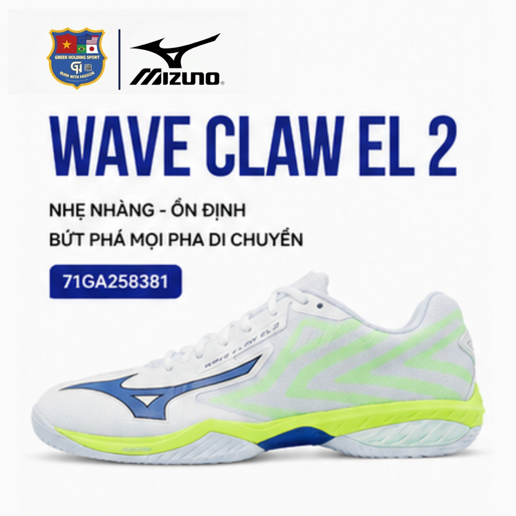 Giày Cầu Lông Mizuno Wave Claw EL 2 Chính Hãng – Thiết Kế Nhẹ, Tăng Tốc Độ Phản Xạ Khi Thi Đấu