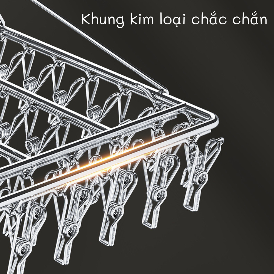 Móc Phơi Kẹp Inox Đa Năng 20-50 kẹp, Giàn Kẹp Phơi Tất Vớ Đồ Lót Khăn Nhỏ Gấp Gọn Tiện Lợi