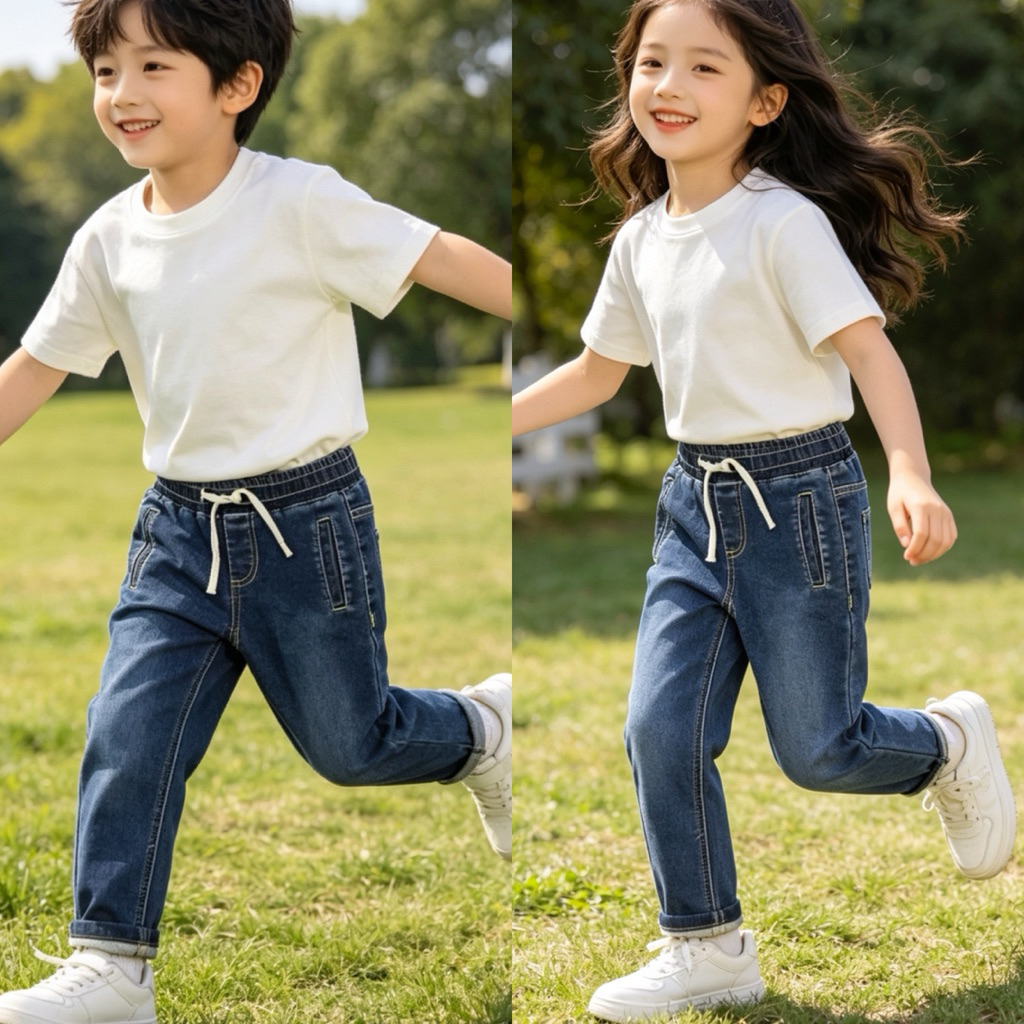 Quần Jean Trẻ Em Unisex Trơn Xuất Dư Form Đẹp D9133 Size 8Y (27-29kg)