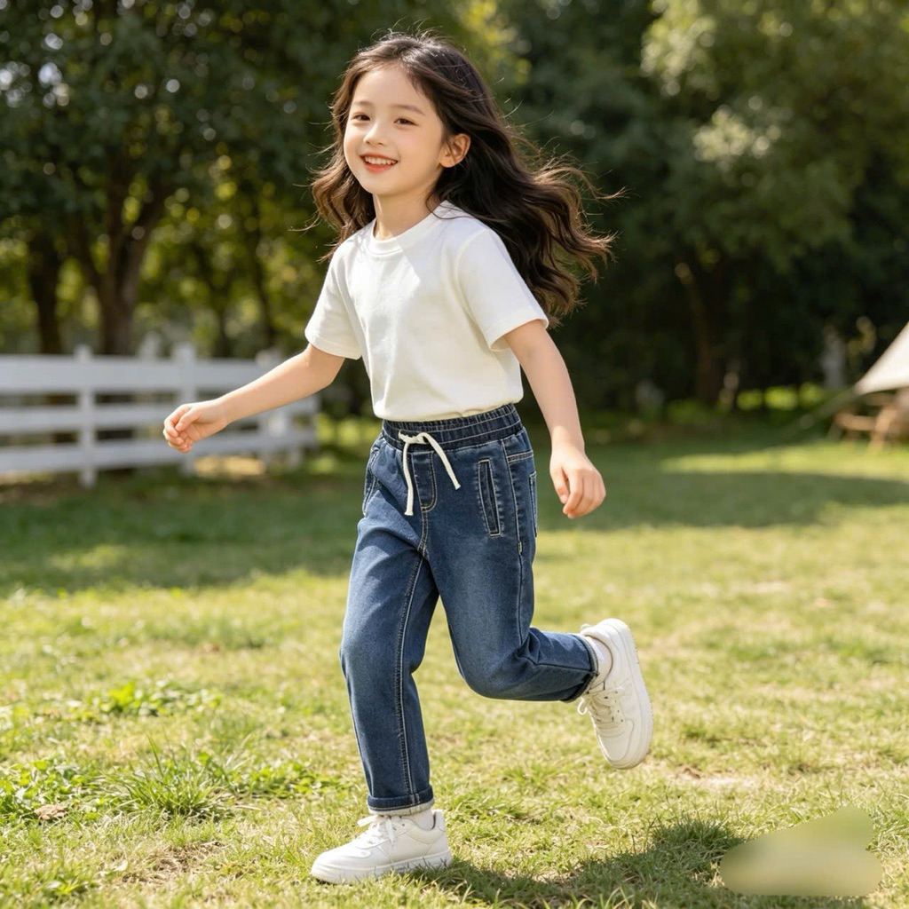 Quần Jean Trẻ Em Unisex Trơn Xuất Dư Form Đẹp D9133 Size 8Y (27-29kg)