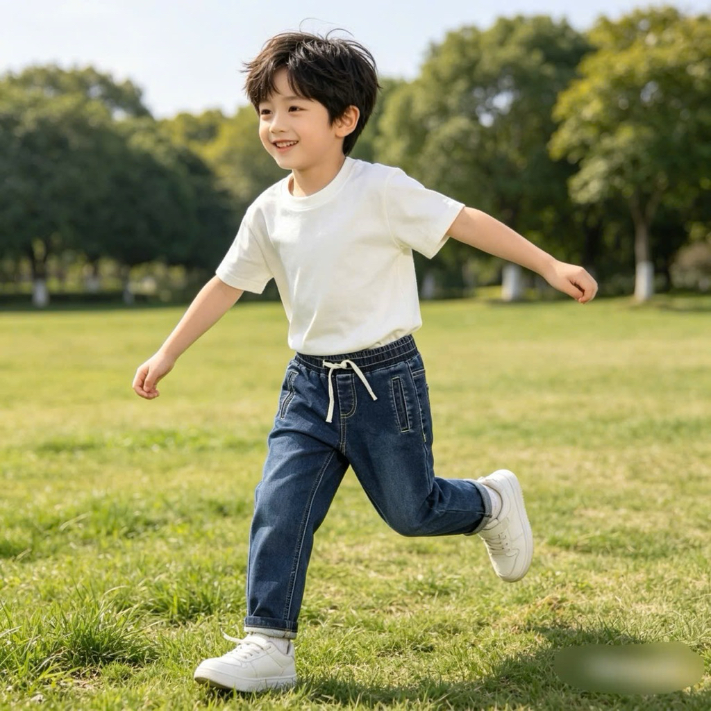 Quần Jean Trẻ Em Unisex Trơn Xuất Dư Form Đẹp D9133 Size 8Y (27-29kg)