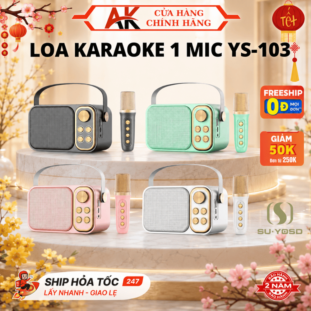 Loa Karaoke Bluetooth 1 Micro YS-103 Âm Thanh Siêu Hay, Sang Trọng Nhỏ Gọn Tiện Lợi Bảo Hành 2 Năm