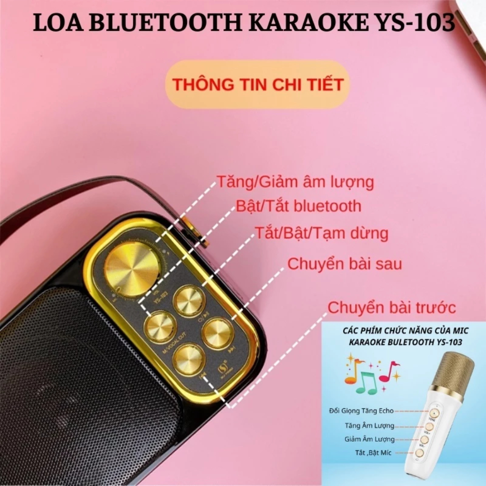 Loa Karaoke Bluetooth 1 Micro YS-103 Âm Thanh Siêu Hay, Sang Trọng Nhỏ Gọn Tiện Lợi Bảo Hành 2 Năm