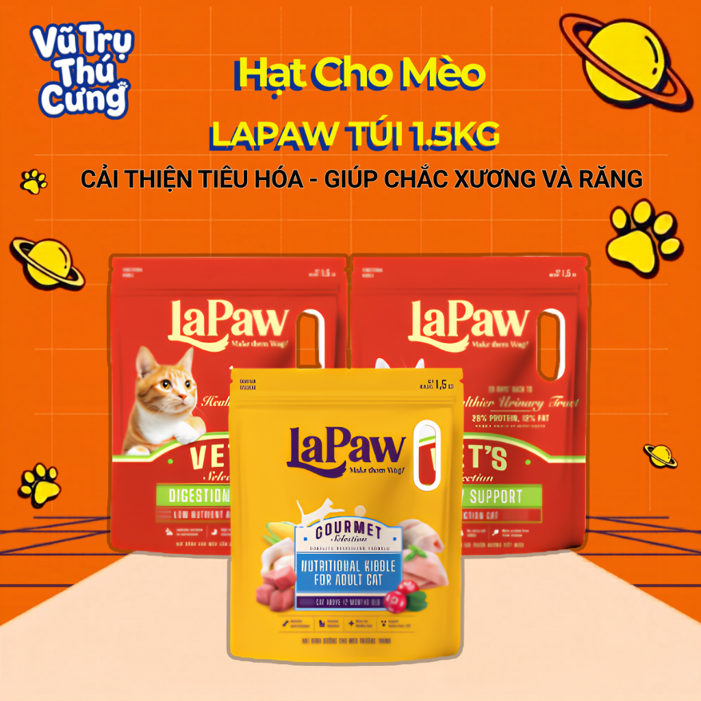 Thức Ăn Hạt Cho Mèo Lapaw Túi 1.5Kg - Hỗ Trợ Tiết Niệu, Tiêu Hóa