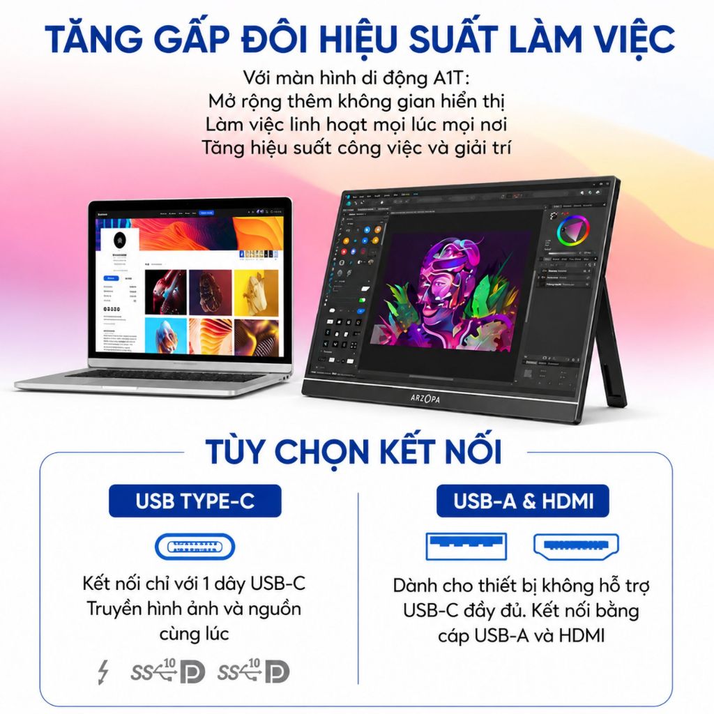 Màn hình di động cảm ứng ARZOPA A1T 15,6 Inch 60Hz FHD 1080P IPS 350nits | Laptop, Mobile, PC, MAC