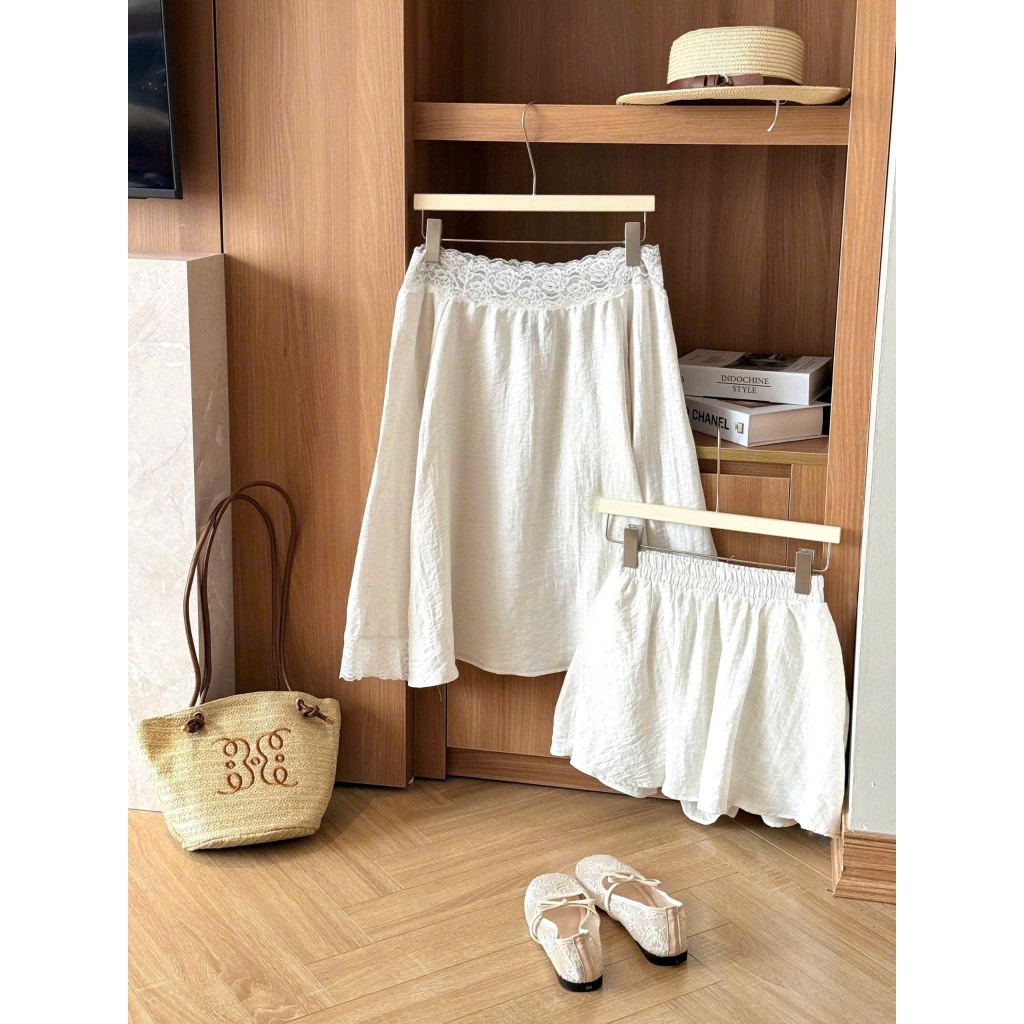[7.7 MÃ LIVE GIẢM 20%] Set Áo Trễ Vai Mix Quần Short Phối Ren Chất Liệu Đũi Hàn Mềm Mịn Điệu Đà Tiểu Thư Sang Chảnh