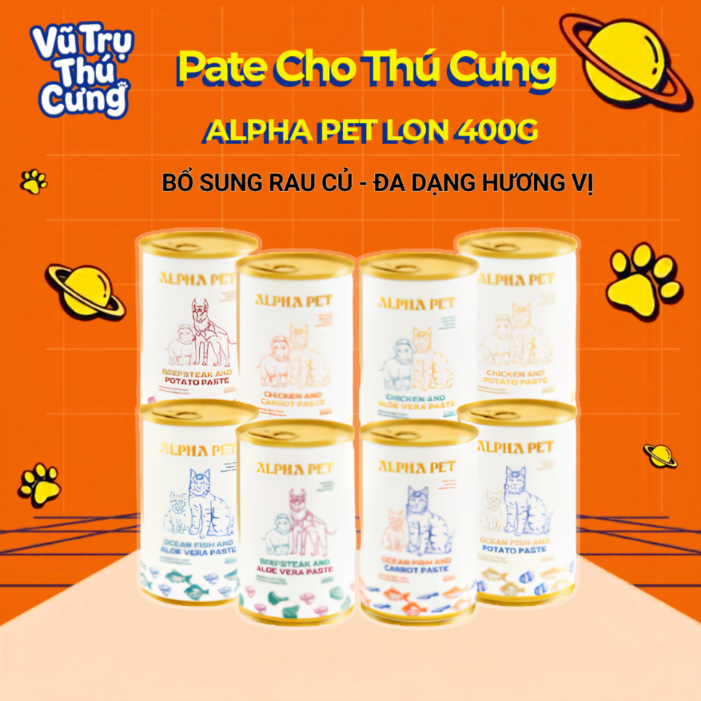 Pate Cho Chó Mèo Alpha Pet Từ Thịt và Rau Củ 400g