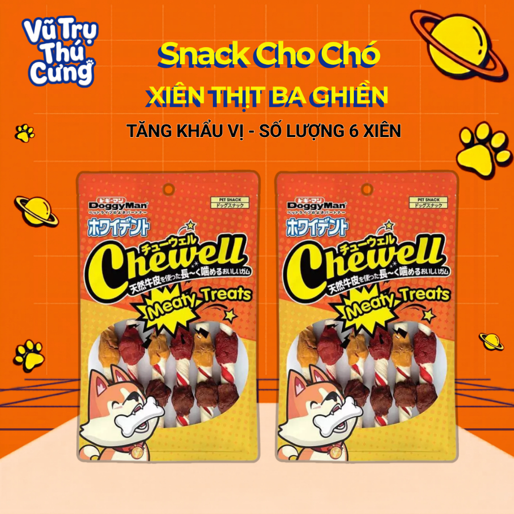 Snack Cho Chó Que Da Bò Cuốn Thịt Xiên 3 Vị DoggyMan (6 Xiên)
