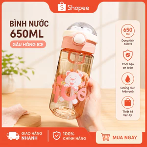 Bình Nước 65l ICE Có Ống Hút, Chống Rò Rỉ, Bình Nước Dễ Thương Cho Bé & Học Sinh