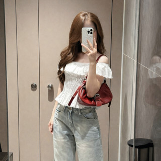 Áo trễ vai thô viền ren hoa nổi bo chun dáng xòe nhẹ xinh xắn LAVIAN A128