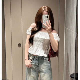 Áo trễ vai thô viền ren hoa nổi bo chun dáng xòe nhẹ xinh xắn LAVIAN A128