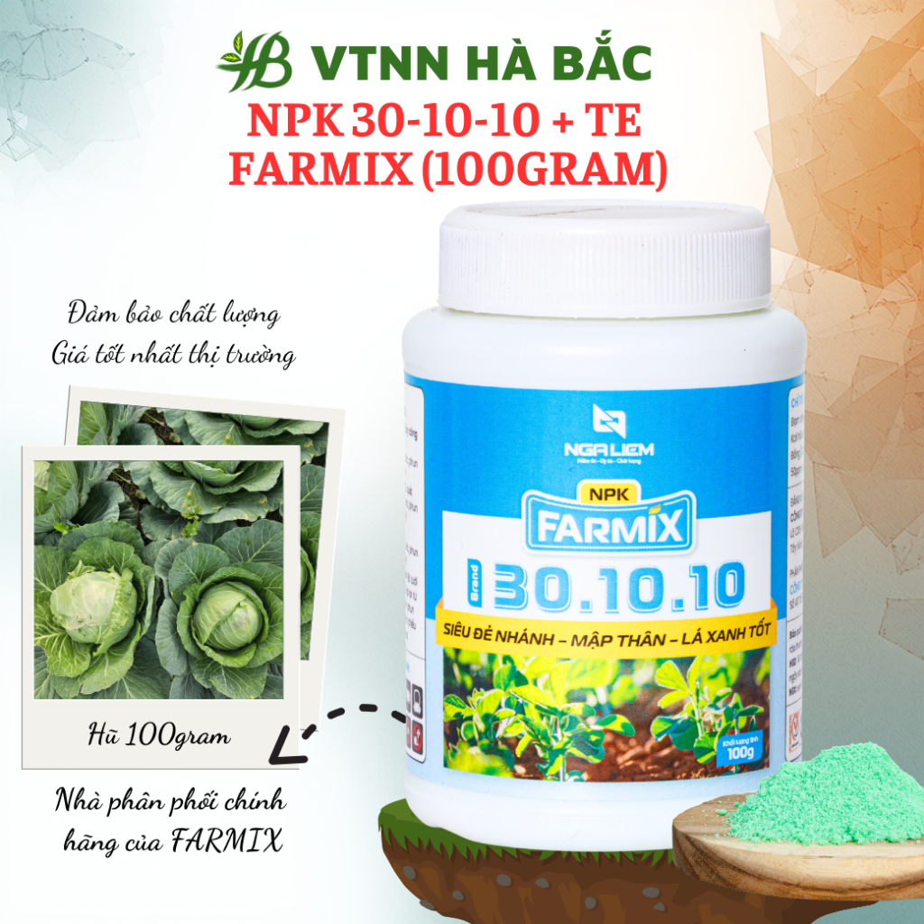 NPK 30-10-10+TE FARMIX – Siêu đẻ nhánh, mập thân, lá xanh tốt (hũ 100gram)