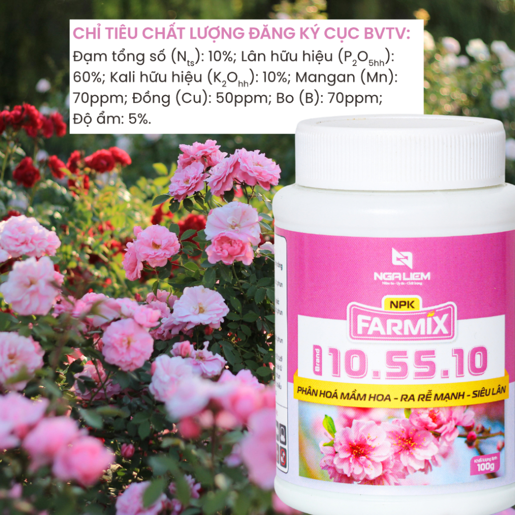 🌸 NPK 10-55-10+TE Farmix 100gram – Kích Nụ Nhanh, Hoa Đồng Loạt, Rễ Khỏe