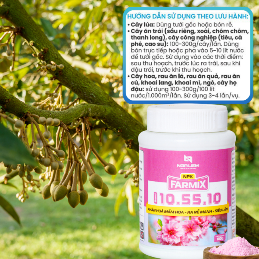 🌸 NPK 10-55-10+TE Farmix 100gram – Kích Nụ Nhanh, Hoa Đồng Loạt, Rễ Khỏe