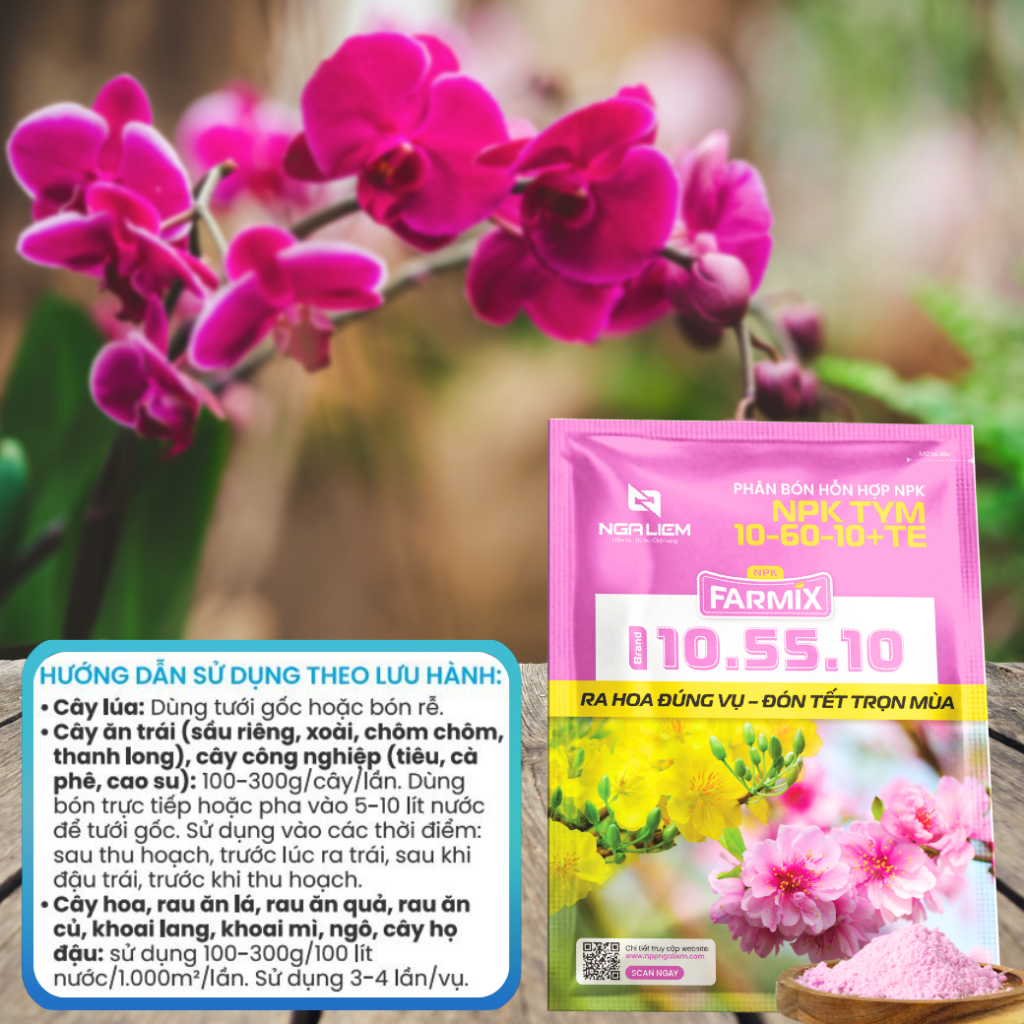 🌸 NPK 10-55-10+TE Farmix 50gram – Kích Hoa Nhanh, Nở Đồng Loạt, Đậu Trái Tốt