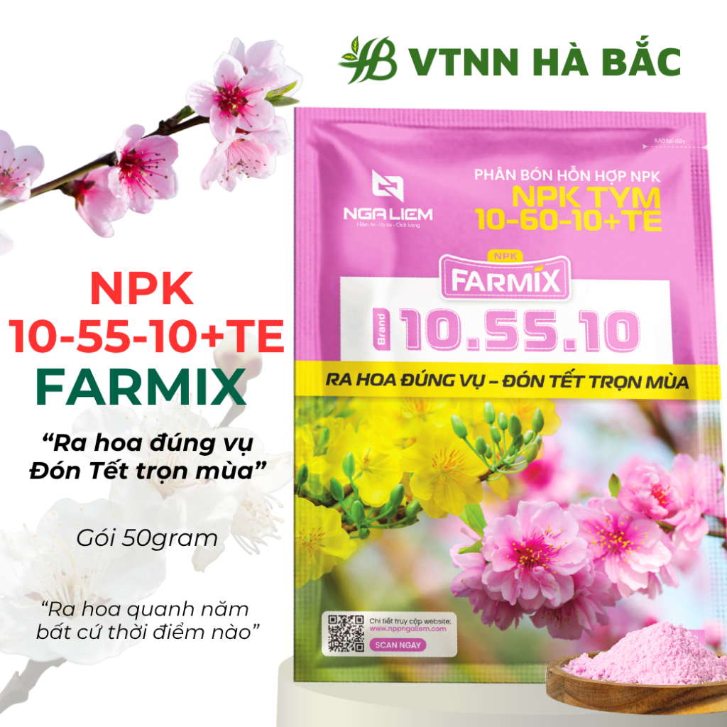🌸 NPK 10-55-10+TE Farmix 50gram – Kích Hoa Nhanh, Nở Đồng Loạt, Đậu Trái Tốt
