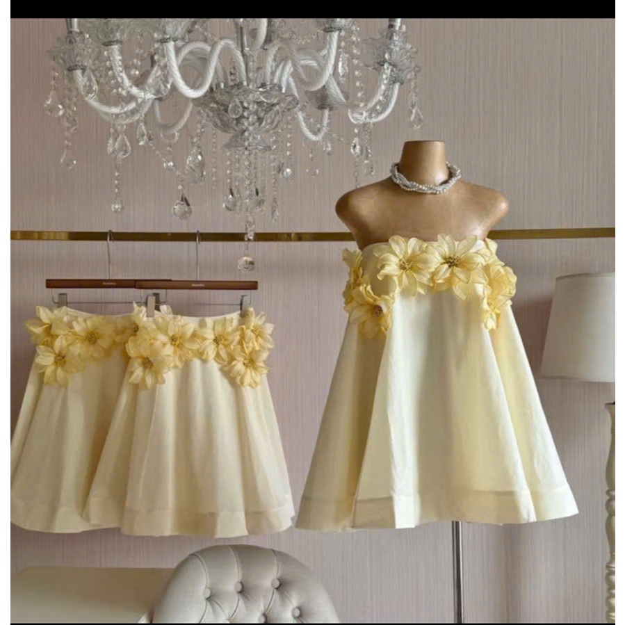 Áo Quây Cúp Ngực Đính Hoa Vàng 3D Dáng Xòe, Đầm Mini Tiểu Thư Hot Trend Hè - CHAMIE STUDIO