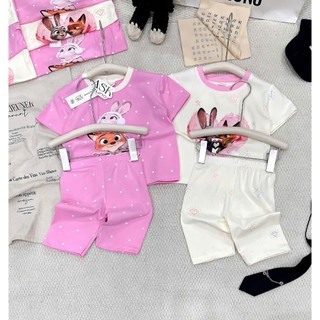Combo 2 Bộ Đồ Lửng Mặc Nhà Họa Tiết Tim  In Thỏ Cáo Cho Bé Gái 9-33kg