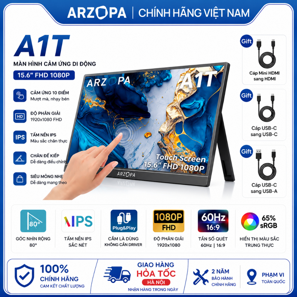 Màn Hình Di Động ARZOPA A1T 15.6" IPS FHD Cảm Ứng | HDR10 | USB-C Mini HDMI | Chính Hãng | BigBuy360 - bigbuy360.vn