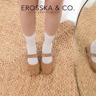 Erosska  - Giày búp bê nữ mũi tròn, quai ngang bảng to thời trang chất liệu da lộn màu nâu -  EL128
