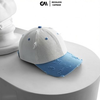 RecklessCapman Mũ Lưỡi Trai Rách CM05 Form Mềm Màu Xanh Trắng Nổi Bật Chất Liệu Vải Kaki Wash 58cm