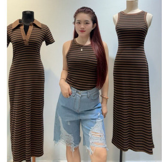 CB Bộ 3 : Váy Polo Trụ Kẻ + Váy Body Ba Lỗ Kẻ  + Áo Ba Lỗ Kẻ