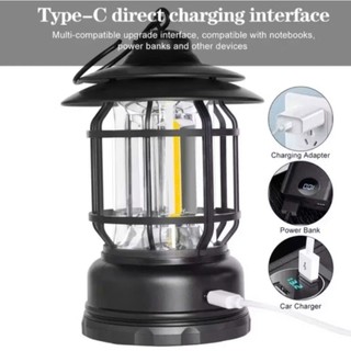 Đèn Bão Tích Điện, Đèn Cắm Trại Dã Ngoại, Đèn Măng Xông, Đèn Decor Vintage Tặng Kèm Cáp Sạc