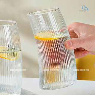 Bộ 6 LY THỦY TINH SỌC CONG CAO, THẤP | Chất Liệu Đẹp, Dày Dặn, Họa Tiết Gân Sọc Vintage Decor