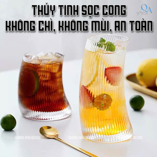 Bộ 6 LY THỦY TINH SỌC CONG CAO, THẤP | Chất Liệu Đẹp, Dày Dặn, Họa Tiết Gân Sọc Vintage Decor