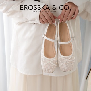 [Erosska] - [FORM 1.5] - Giày búp bê nữ balletcore lưới phối nơ màu trắng - EL085