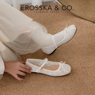 [Erosska] - [FORM 1.5] - Giày búp bê nữ balletcore lưới phối nơ màu trắng - EL085