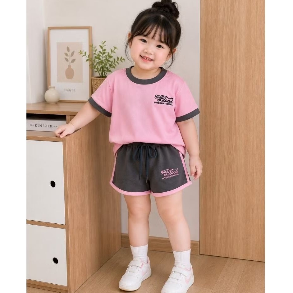 Set Bé Gái HỌA TIẾT QUẦN CHẠY SỌC BLOD K.Kid Bộ Mùa Hè Chất Cotton Mềm Mát Size 8-20kg M99
