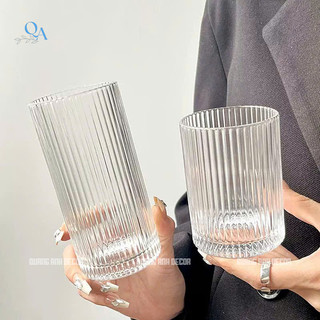 BỘ 6 LY Thủy Tinh Dáng TRỤ ĐỨNG THÂN SỌC CAO, THẤP | Phong Cách Hiện Đại Hàn Quốc Chịu Nhiệt Cao Cấp