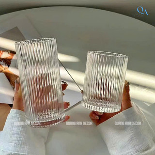 BỘ 6 LY Thủy Tinh Dáng TRỤ ĐỨNG THÂN SỌC CAO, THẤP | Phong Cách Hiện Đại Hàn Quốc Chịu Nhiệt Cao Cấp