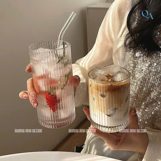 BỘ 6 LY Thủy Tinh Dáng TRỤ ĐỨNG THÂN SỌC CAO, THẤP | Phong Cách Hiện Đại Hàn Quốc Chịu Nhiệt Cao Cấp