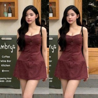 Đầm body hai dây bản nhỏ thắt eo tinh tế màu nâu