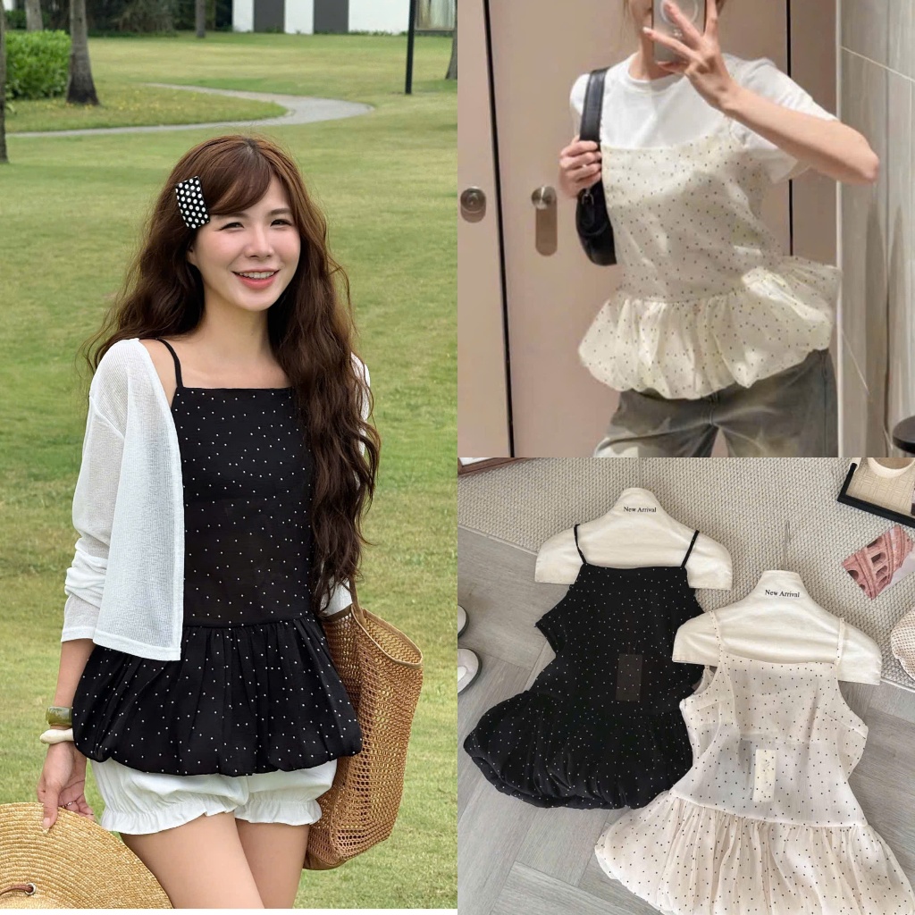 Mina Top (TSW) Áo 2 dây voan chấm bi xoè bồng Nữ  the.sweaterweather