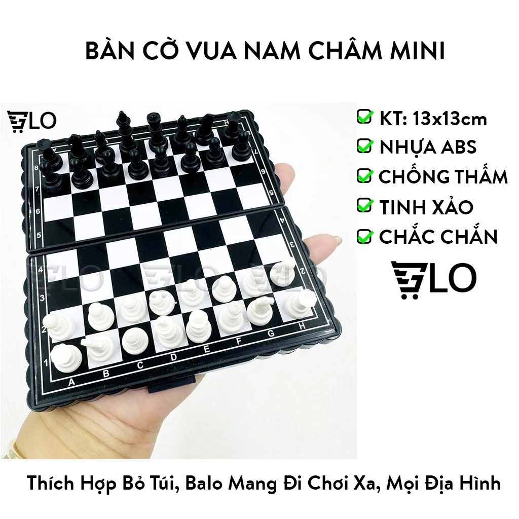 Bàn Cờ Vua 13x13cm Nam Châm Hít Mini Trắng Đen, Nhỏ Đẹp Bỏ Túi Cao Cấp ,Chuẩn Quốc Tế