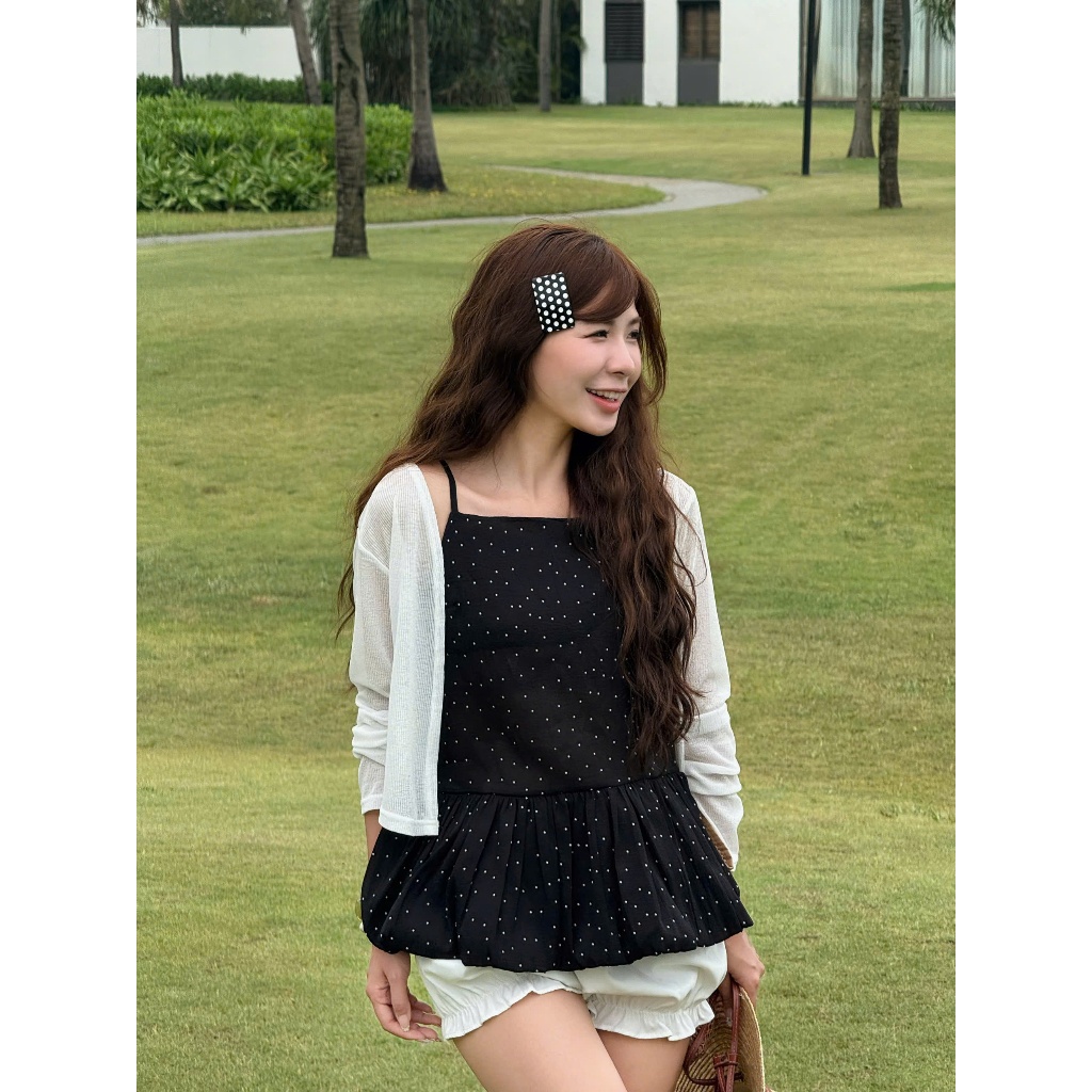 Mina Top (TSW) Áo 2 dây voan chấm bi xoè bồng Nữ  the.sweaterweather