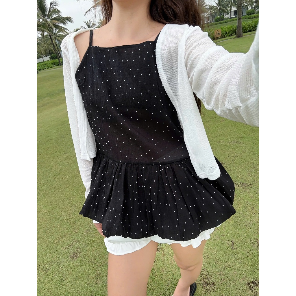 Mina Top (TSW) Áo 2 dây voan chấm bi xoè bồng Nữ  the.sweaterweather