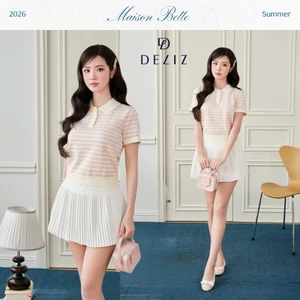 DELIZ - Áo len nữ cổ polo thiết kế nhiều lỗ thoáng khí phối màu kẻ ngang phù hợp mặc mùa hè DELIZ PL305