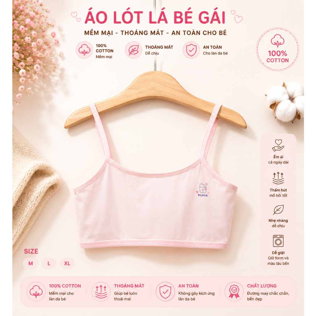 Áo Lót Lá Bé Gái Cotton Thoáng Mát Mềm Mại Cho Bé Tuổi Dậy Thì