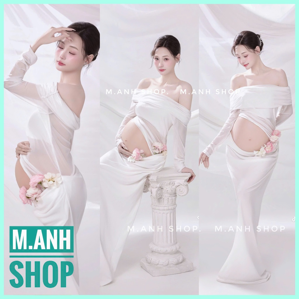 Sét Bầu Trễ Vai Lưới Chụp Ảnh Concept Bầu Sexy Xinh Đẹp