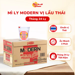 Mì Ly Modern Vị Lẩu Thái, Mì Tôm Ăn Liền Chua Cay, Tiện lợi, Thùng 24 Ly