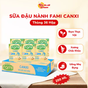 Sữa Đậu Nành Fami Canxi/nguyên chất 200ml, Sữa Fami thùng 36 hộp, Sữa uống bổ sung canxi, thơm ngon